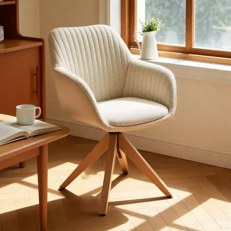 Art Leon Desk Chair No Wheels, Mid Century Modern Swivel Accent Chair with Oak Wood Legs