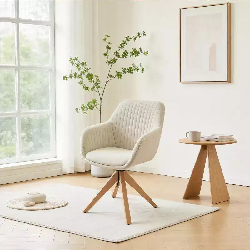 Art Leon Desk Chair No Wheels, Mid Century Modern Swivel Accent Chair with Oak Wood Legs