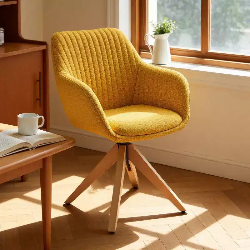 Art Leon Desk Chair No Wheels, Mid Century Modern Swivel Accent Chair with Oak Wood Legs