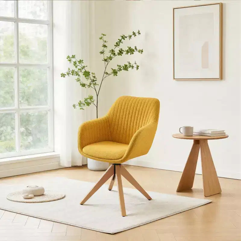 Art Leon Desk Chair No Wheels, Mid Century Modern Swivel Accent Chair with Oak Wood Legs