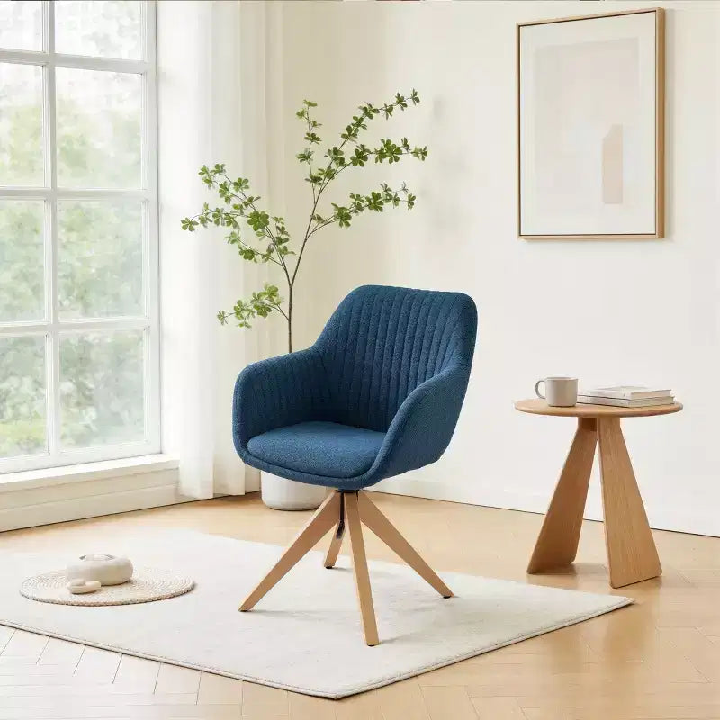Art Leon Desk Chair No Wheels, Mid Century Modern Swivel Accent Chair with Oak Wood Legs