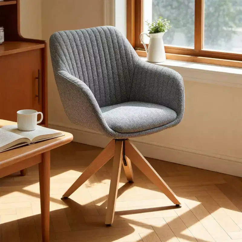 Art Leon Desk Chair No Wheels, Mid Century Modern Swivel Accent Chair with Oak Wood Legs