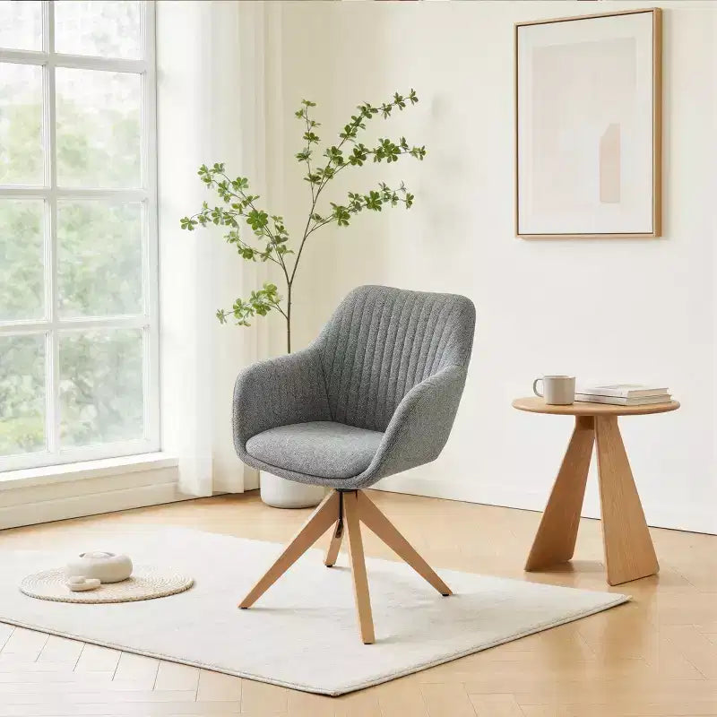 Art Leon Desk Chair No Wheels, Mid Century Modern Swivel Accent Chair with Oak Wood Legs