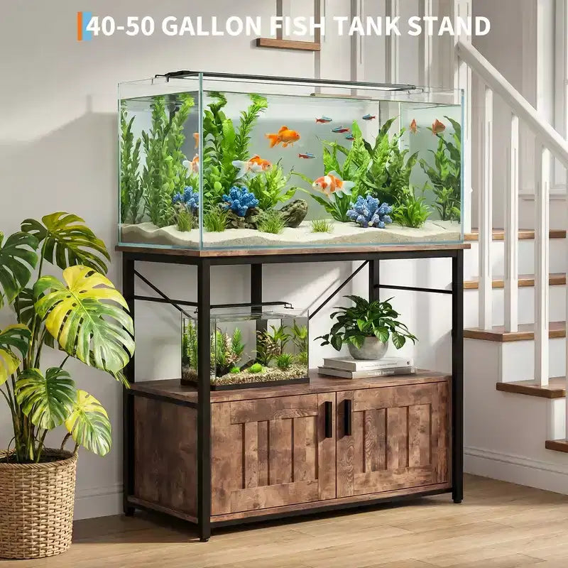 COZONY 40-50 Gallon Aquarium Stand with Storage Cabinet, 660 lb Heavy Duty Metal Fish Tank Stand with 2 Tier Design for Home or Office