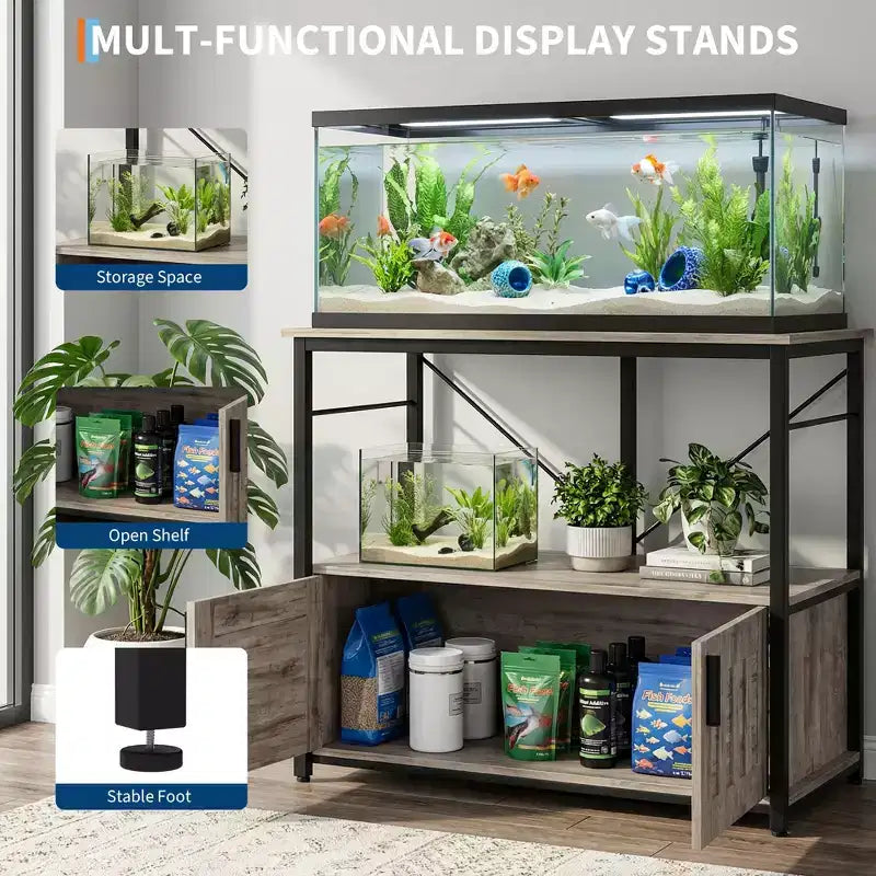COZONY 40-50 Gallon Aquarium Stand with Storage Cabinet, 660 lb Heavy Duty Metal Fish Tank Stand with 2 Tier Design for Home or Office