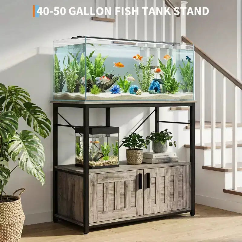 COZONY 40-50 Gallon Aquarium Stand with Storage Cabinet, 660 lb Heavy Duty Metal Fish Tank Stand with 2 Tier Design for Home or Office