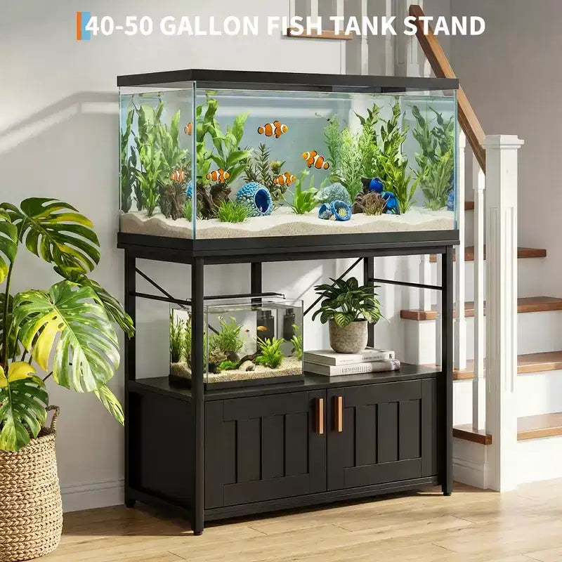 COZONY 40-50 Gallon Aquarium Stand with Storage Cabinet, 660 lb Heavy Duty Metal Fish Tank Stand with 2 Tier Design for Home or Office