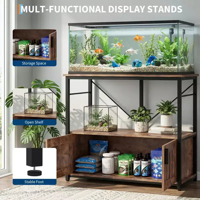 COZONY 40-50 Gallon Aquarium Stand with Storage Cabinet, 660 lb Heavy Duty Metal Fish Tank Stand with 2 Tier Design for Home or Office