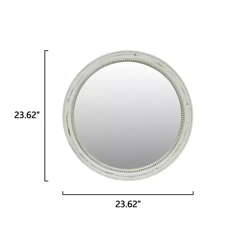 Whisen intage Beaded Wood Round Decorative Wall Mirror, Farmhouse Distressed Decor for Bathroom Entryway