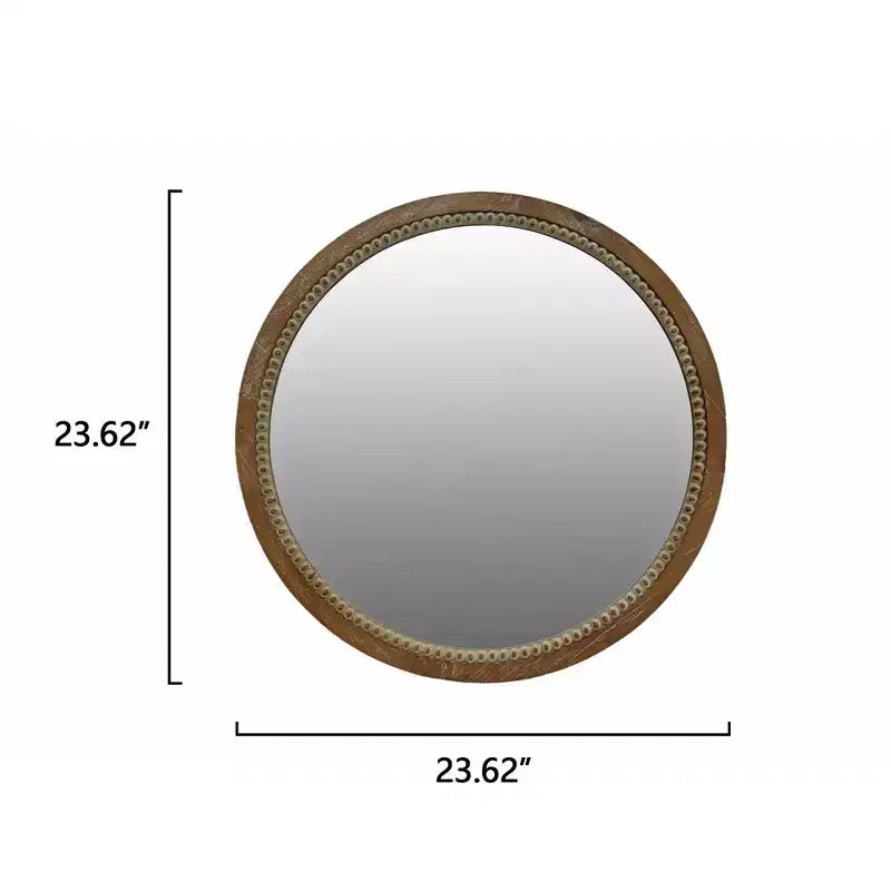 Whisen intage Beaded Wood Round Decorative Wall Mirror, Farmhouse Distressed Decor for Bathroom Entryway