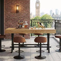 MAYEERTY 63 Industrial Farmhouse Counter Height Table, 6-8 Seater with Metal Footrest, Rustic Wood Grain MDF Top Kitchen Pub Table