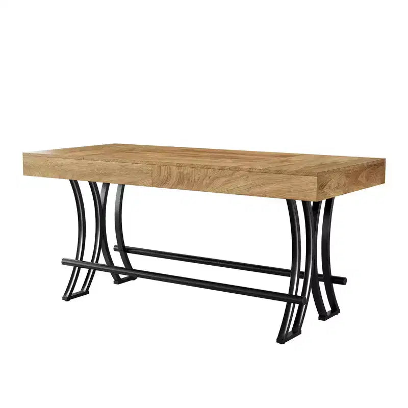 MAYEERTY 63 Industrial Farmhouse Counter Height Table, 6-8 Seater with Metal Footrest, Rustic Wood Grain MDF Top Kitchen Pub Table