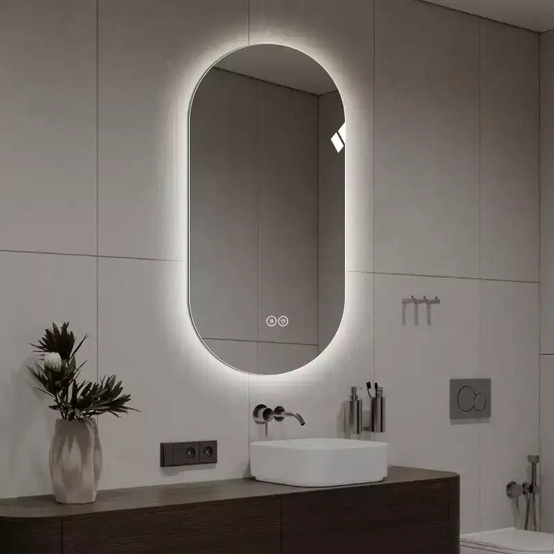 Oval Wall-Mounted LED Touch Bathroom Mirror, Anti-Fog Vanity Mirror for Home or Barber Shop, Modern LED Lighted Mirror-Panipeachy