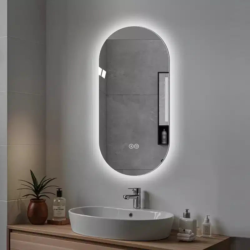 Oval Wall-Mounted LED Touch Bathroom Mirror, Anti-Fog Vanity Mirror for Home or Barber Shop, Modern LED Lighted Mirror-Panipeachy