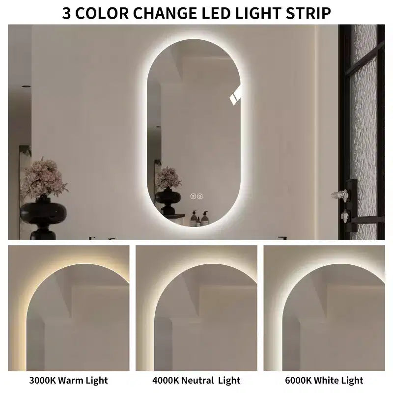 Oval Wall-Mounted LED Touch Bathroom Mirror, Anti-Fog Vanity Mirror for Home or Barber Shop, Modern LED Lighted Mirror-Panipeachy