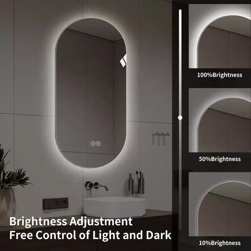 Oval Wall-Mounted LED Touch Bathroom Mirror, Anti-Fog Vanity Mirror for Home or Barber Shop, Modern LED Lighted Mirror-Panipeachy