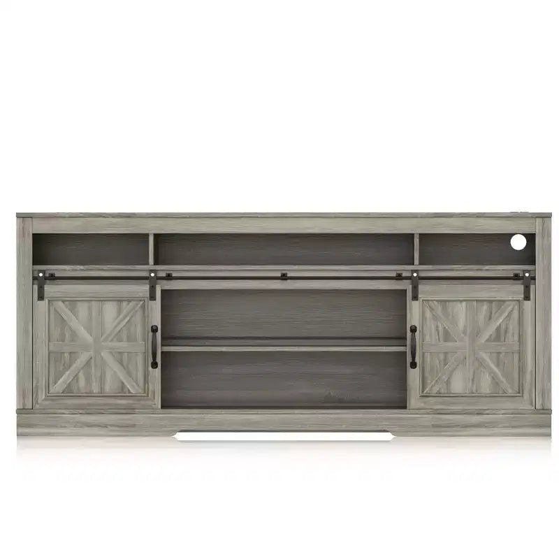66 Farmhouse TV Stand for 75 TVs, Entertainment Console with Barn Doors, Adjustable Shelf and Semi-Open Storage for Living Room