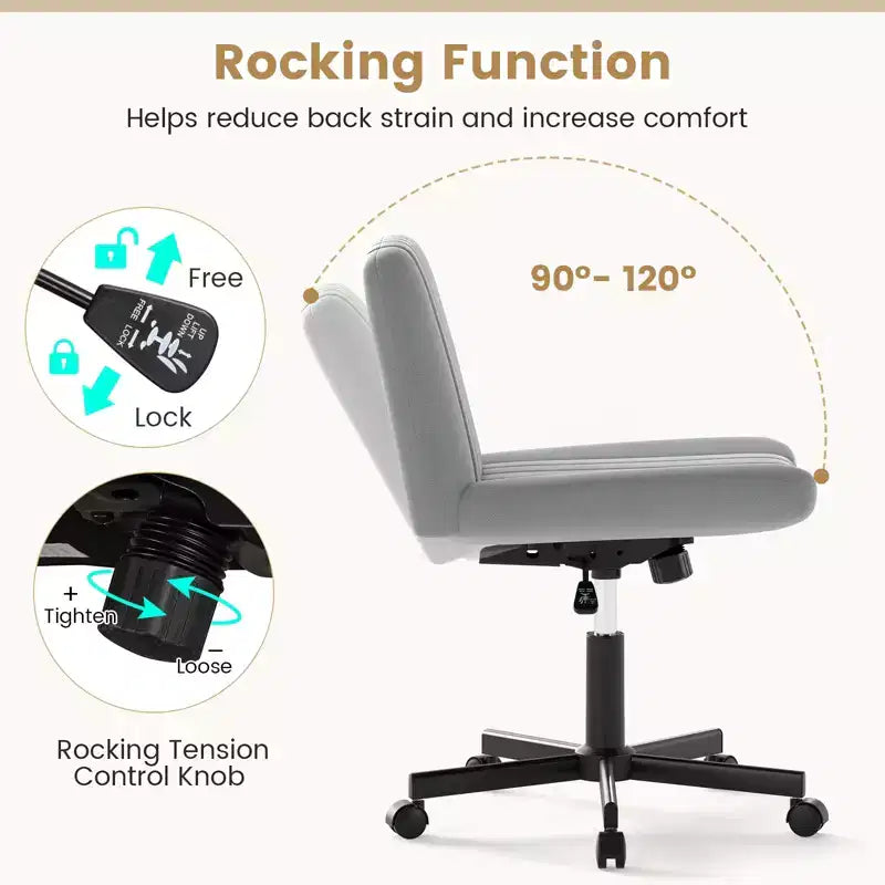 Costway Criss Cross Chair with Wheels w/Soft-Padded Wide Seat Adjustable Height Modern