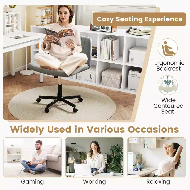 Costway Criss Cross Chair with Wheels w/Soft-Padded Wide Seat Adjustable Height Modern