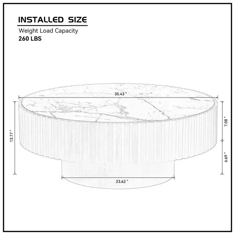 JVNOXK 35.43 Modern Round Coffee Table with Sintered Stone Top & Walnut Finish for Living Room & Apartment
