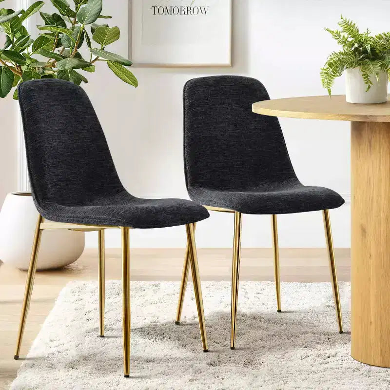 Modern Fabric Dining Chairs Set of 2 with Gold Metal Legs, Upholstered Kitchen Chairs with Padded Seat for Dining Room Seating-Panipeachy