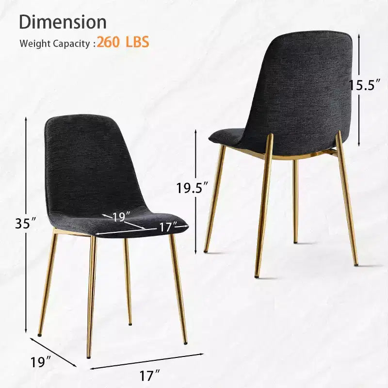 Modern Fabric Dining Chairs Set of 2 with Gold Metal Legs, Upholstered Kitchen Chairs with Padded Seat for Dining Room Seating-Panipeachy