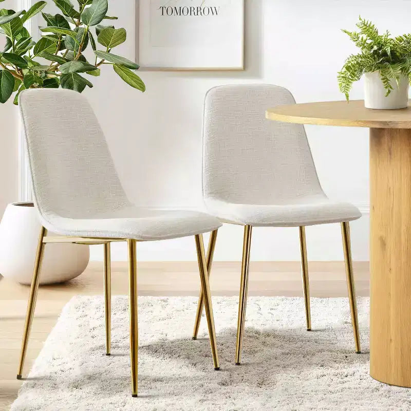 Modern Fabric Dining Chairs Set of 2 with Gold Metal Legs, Upholstered Kitchen Chairs with Padded Seat for Dining Room Seating-Panipeachy