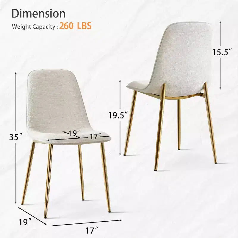 Modern Fabric Dining Chairs Set of 2 with Gold Metal Legs, Upholstered Kitchen Chairs with Padded Seat for Dining Room Seating-Panipeachy