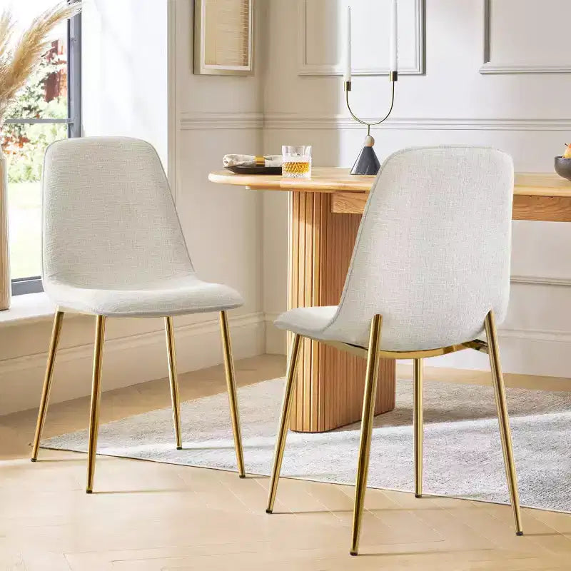 Modern Fabric Dining Chairs Set of 2 with Gold Metal Legs, Upholstered Kitchen Chairs with Padded Seat for Dining Room Seating-Panipeachy