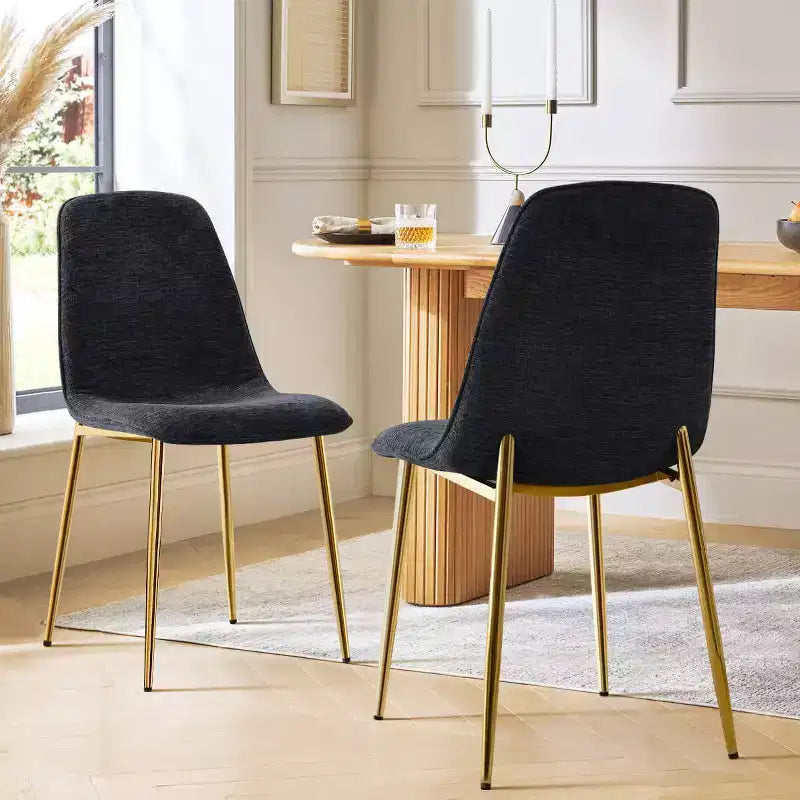 Modern Fabric Dining Chairs Set of 2 with Gold Metal Legs, Upholstered Kitchen Chairs with Padded Seat for Dining Room Seating-Panipeachy