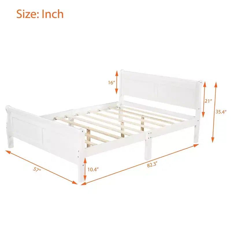 FAMYYT Full Size Wood Platform Bed With Headboard, Easy Assembly, White