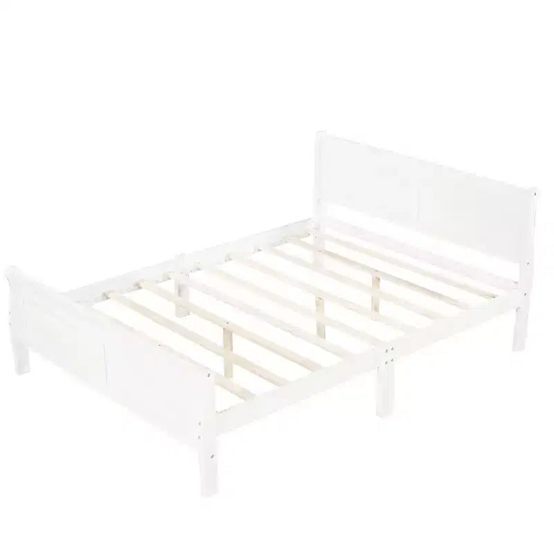 FAMYYT Full Size Wood Platform Bed With Headboard, Easy Assembly, White