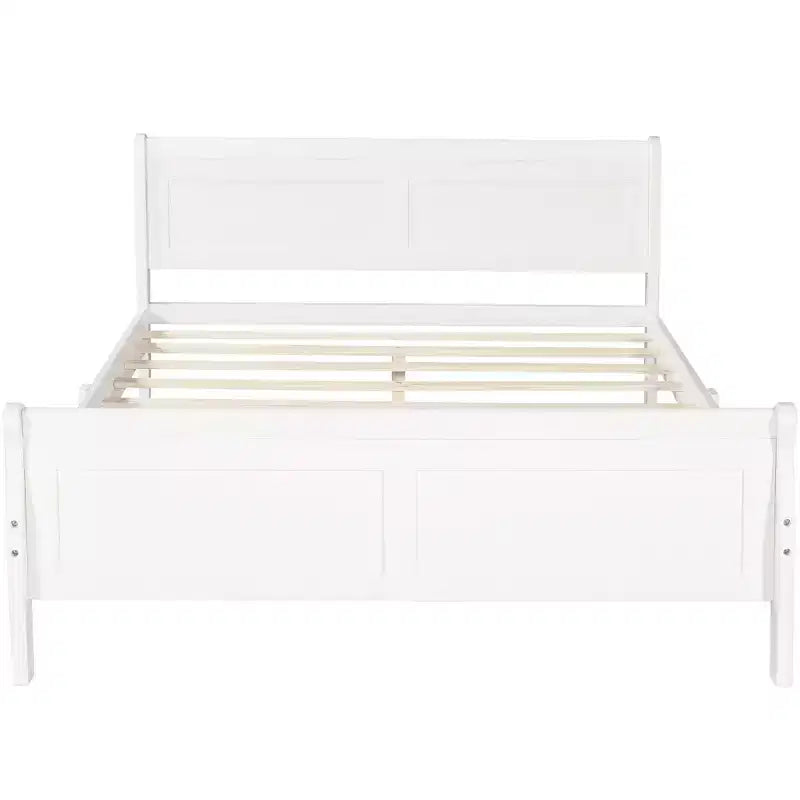 FAMYYT Full Size Wood Platform Bed With Headboard, Easy Assembly, White