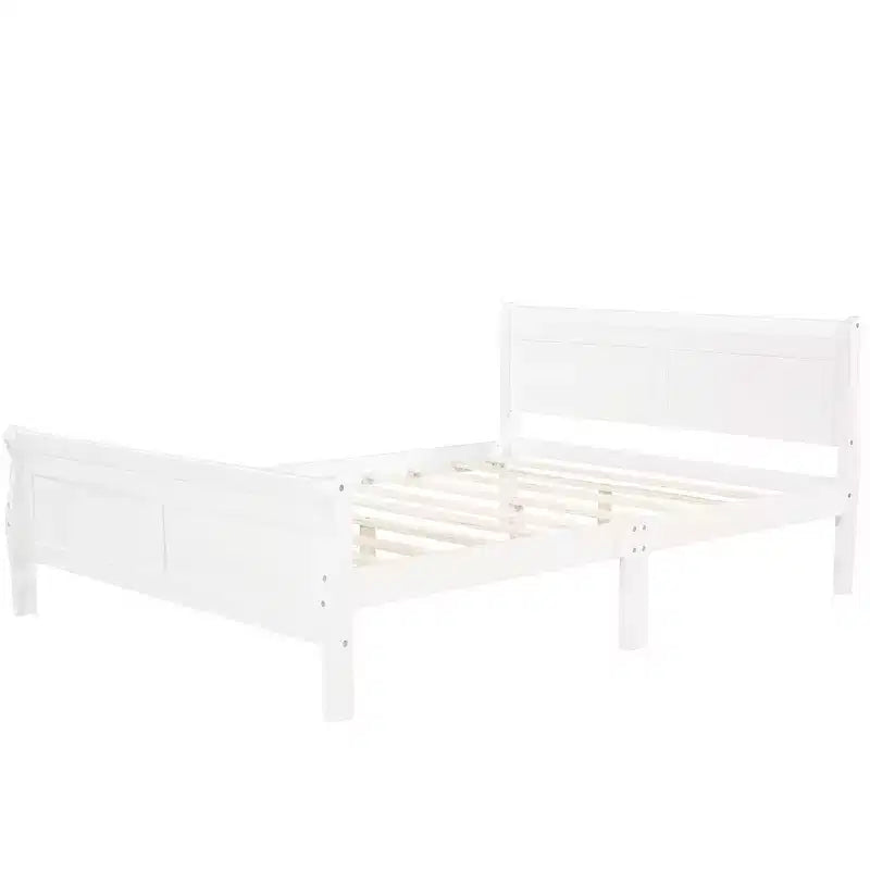FAMYYT Full Size Wood Platform Bed With Headboard, Easy Assembly, White