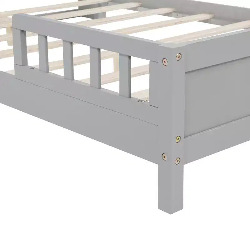 Sailvan Full Pine Wood Bed with Bookcase Headboard, LED Motion Sensor Light & Bed Guardrails