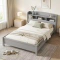 Sailvan Full Pine Wood Bed with Bookcase Headboard, LED Motion Sensor Light & Bed Guardrails