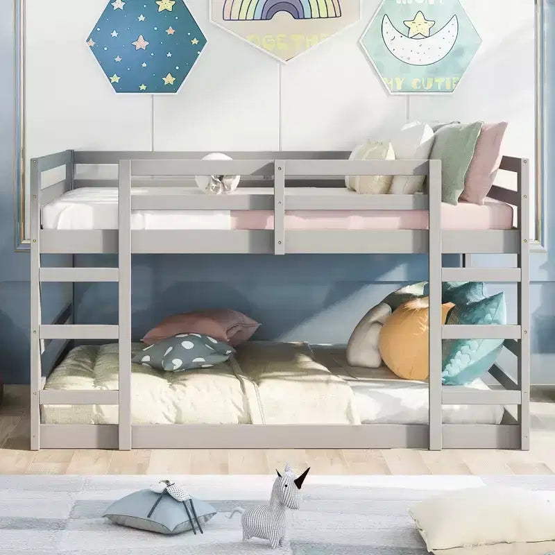 FAMYYT Full Size Wood Bunk Bed With Ladder, Easy Assembly