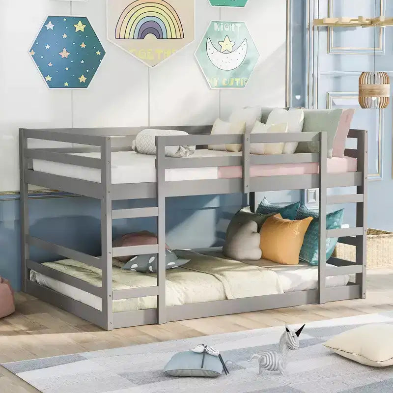 FAMYYT Full Size Wood Bunk Bed With Ladder, Easy Assembly