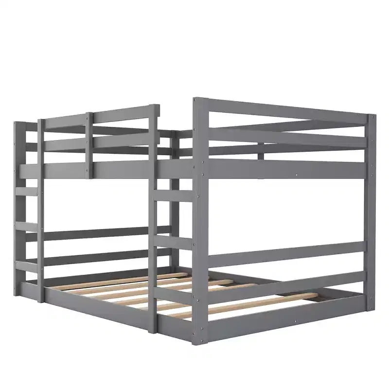 FAMYYT Full Size Wood Bunk Bed With Ladder, Easy Assembly