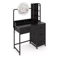 Small Vanity Desk with Lighted Mirror - Modern Black Dressing Table with 4 Drawers & Power Outlet for Bedroom