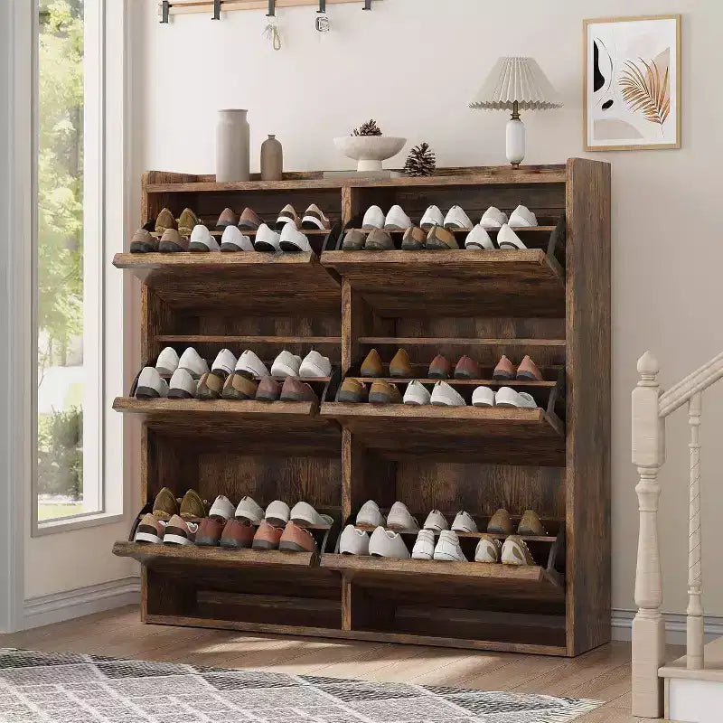GustoWave Narrow Shoe Cabinet Organizer with 6 Flip Drawers for Entryway, Hallway, Living Room, Brown