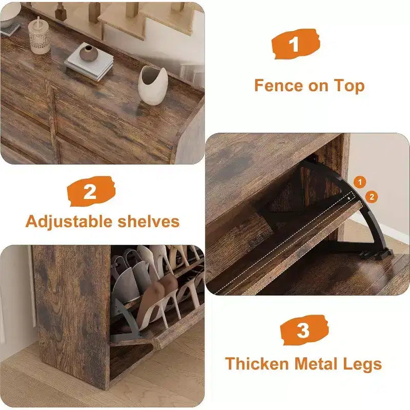 GustoWave Narrow Shoe Cabinet Organizer with 6 Flip Drawers for Entryway, Hallway, Living Room, Brown
