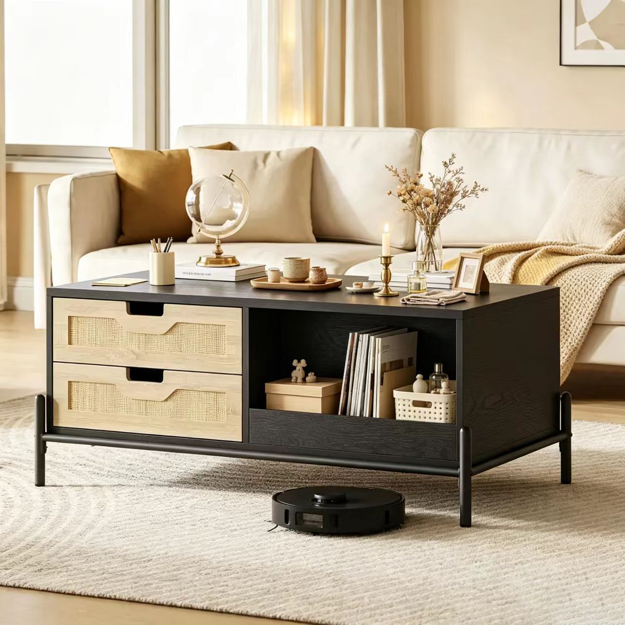 Table basse rectangulaire en rotin