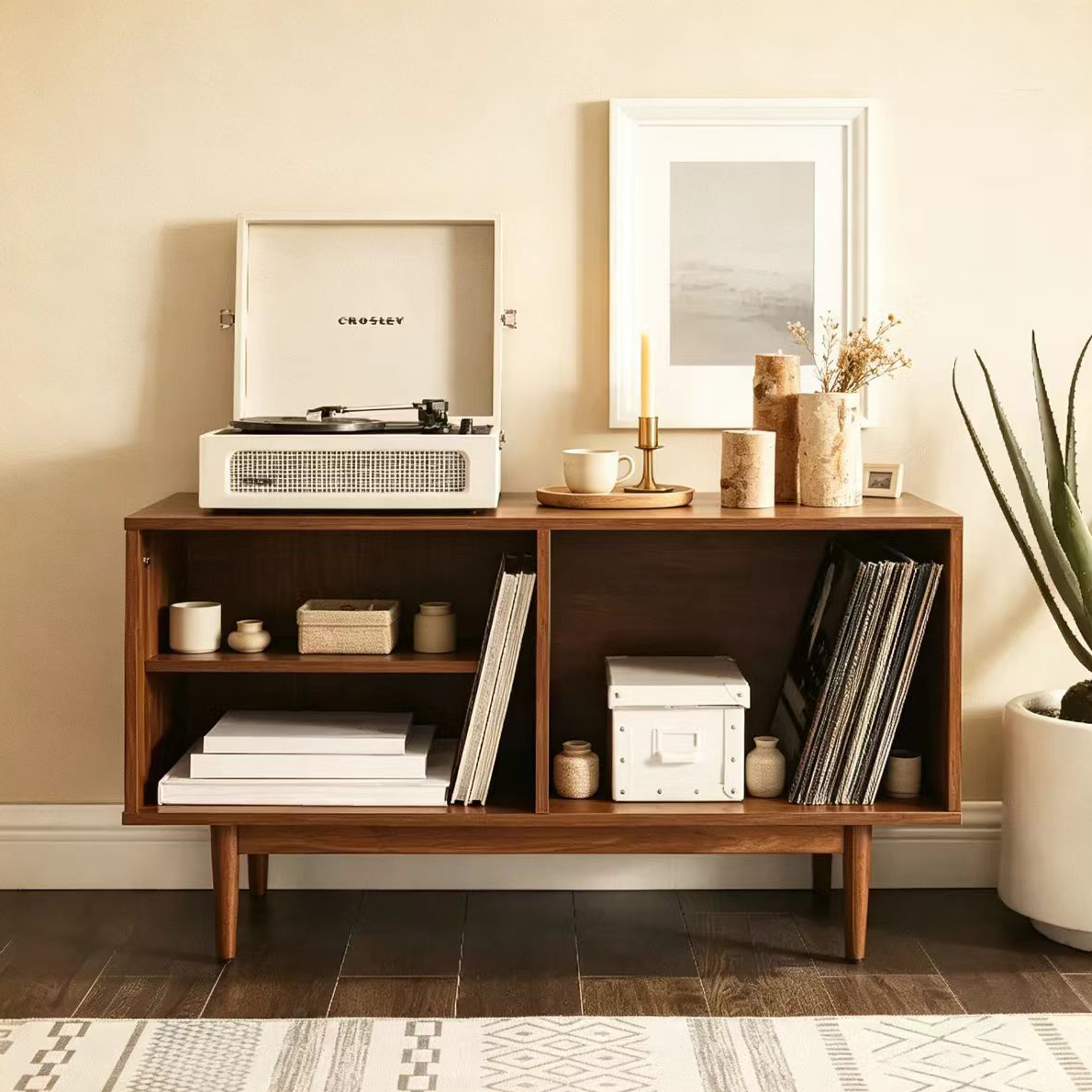 Meuble console de rangement pour disques