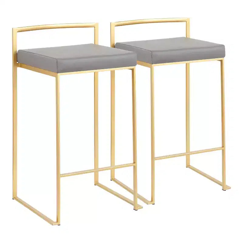 Set of 2 31" Fuji Contemporary Barstools Gray - LumiSource: Upholstered, Metal Frame, Fixed Height