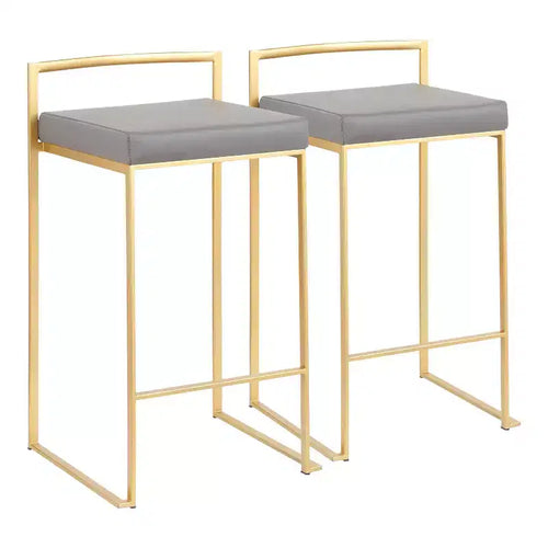 Set of 2 31" Fuji Contemporary Barstools Gray - LumiSource: Upholstered, Metal Frame, Fixed Height