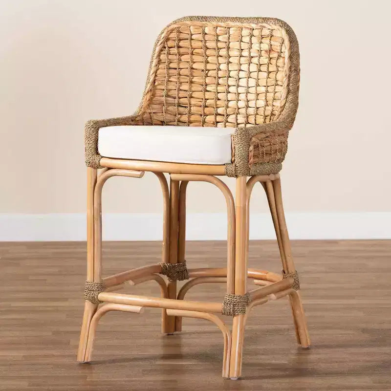 Kyle Woven Rattan Counter Height Barstool with Cushion - bali & pari: Handcrafted, No Assembly Required