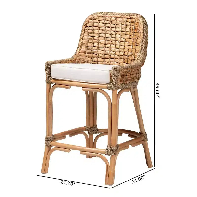 Kyle Woven Rattan Counter Height Barstool with Cushion - bali & pari: Handcrafted, No Assembly Required
