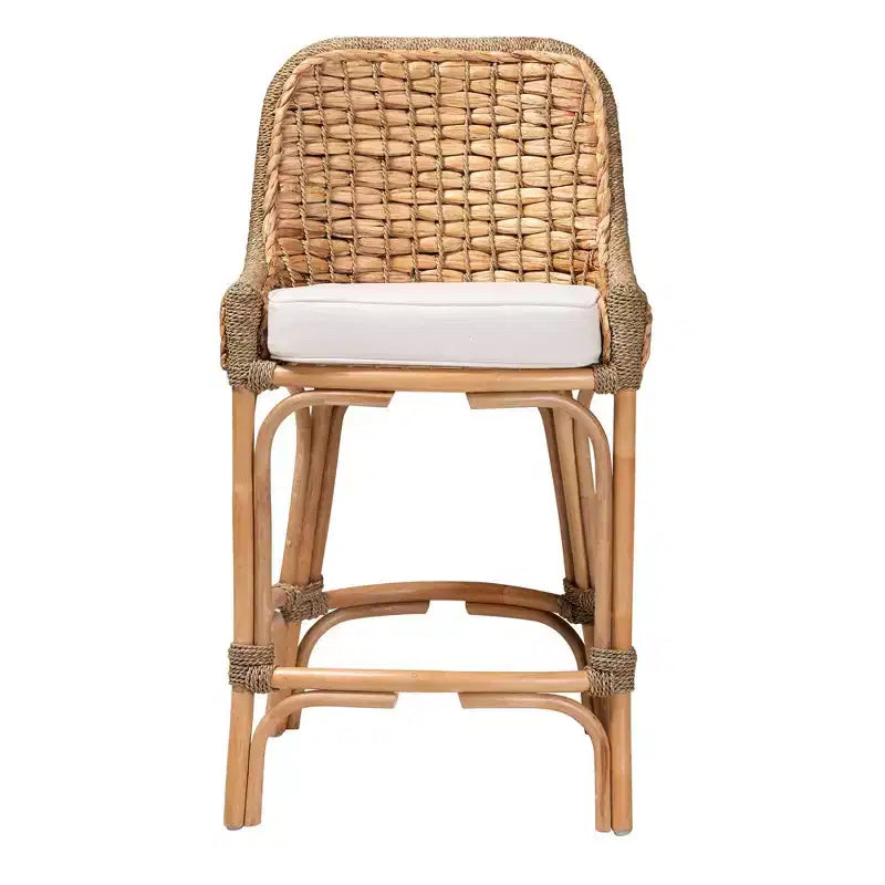 Kyle Woven Rattan Counter Height Barstool with Cushion - bali & pari: Handcrafted, No Assembly Required