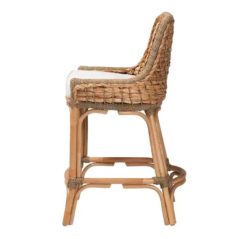Kyle Woven Rattan Counter Height Barstool with Cushion - bali & pari: Handcrafted, No Assembly Required